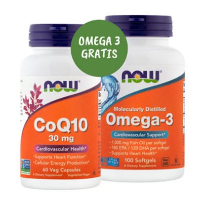 Slika Now Koencim Q10 30 mg, kapsule 60x + Now Omega3, kapsule 100x - paket