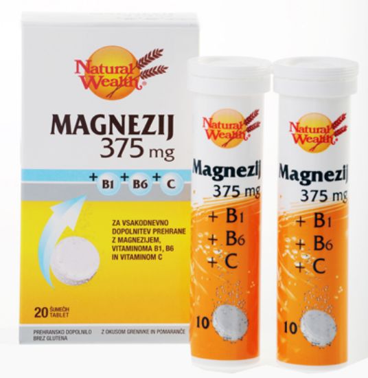 Slika Natural Wealth Magnezij 375 mg + B1 + B6 + C, šumeče tablete 20x