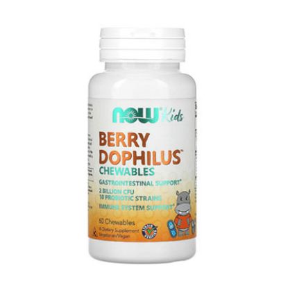 Slika NOW Berry Dophilus mlečnokislinske bakterije za otroke, žvečljive tablete 60x