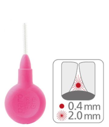 Slika Paro medzobna ščetka flexi grip roza, velikost 2.0 mm ( žice 0.4 mm), ultra tanka in mehka, grip držalo, blister, 4x