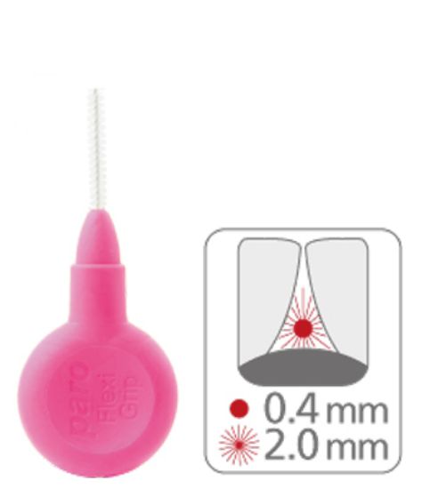 Slika Paro medzobna ščetka flexi grip roza, velikost 2.0 mm ( žice 0.4 mm), ultra tanka in mehka, grip držalo, blister, 4x