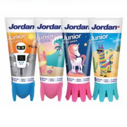 Slika Jordan zobna pasta junior 6-12 let (1450 ppm f) blag sadni okus tuba 50 ml
