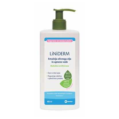 Slika Liniderm emulzija olivnega olja in apnene vode bio plastenka s pumpico 480 ml